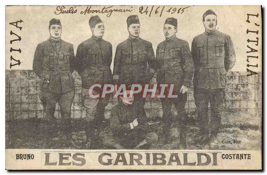 Les Garibaldi — cinq soldats en uniforme — Coet, Edit - Recto