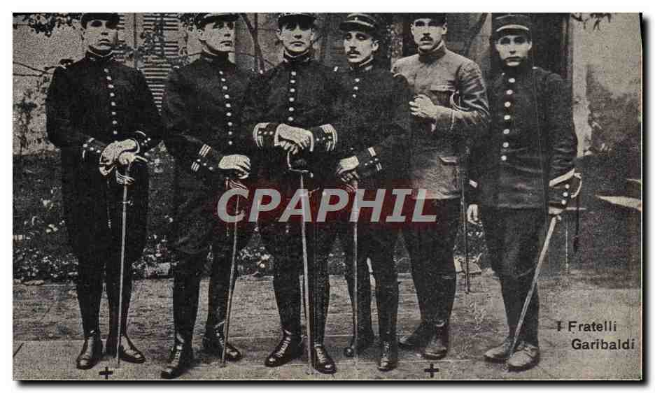 Fratelli Garibaldi — six hommes en uniforme — éditeur Fratelli Garibaldi