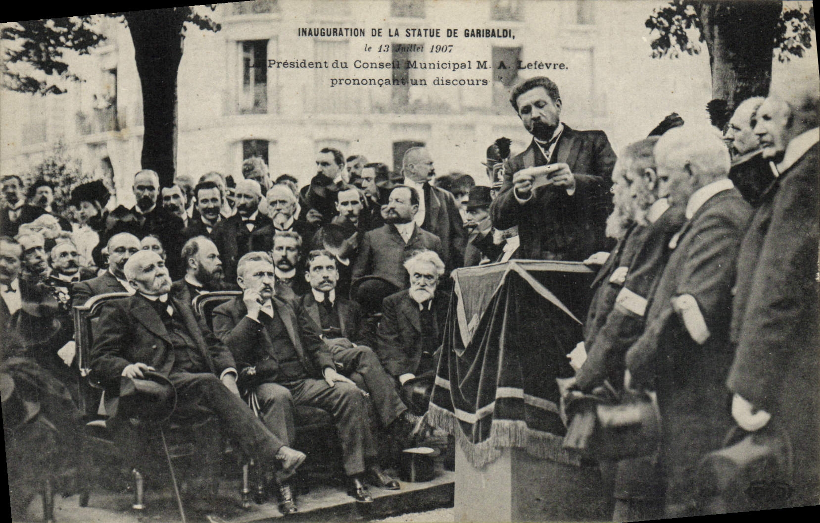 Inwijding van de Garibaldi-statue — 13 juli 1907 — M. A. Lefèvre geeft een toespraak