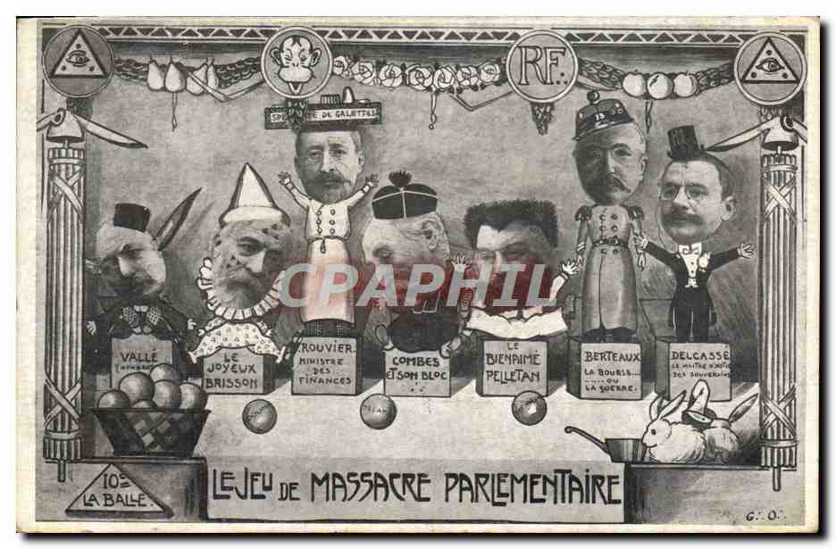 CPA Le jeu de massacre parlementaire Brisson Vallee Rouvier Combes Pelletan Berteaux Delcasse Lapin