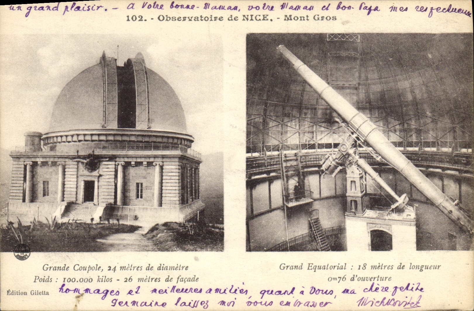 Observatoire de Nice - Mont Gros — Édition Giletta, n°102