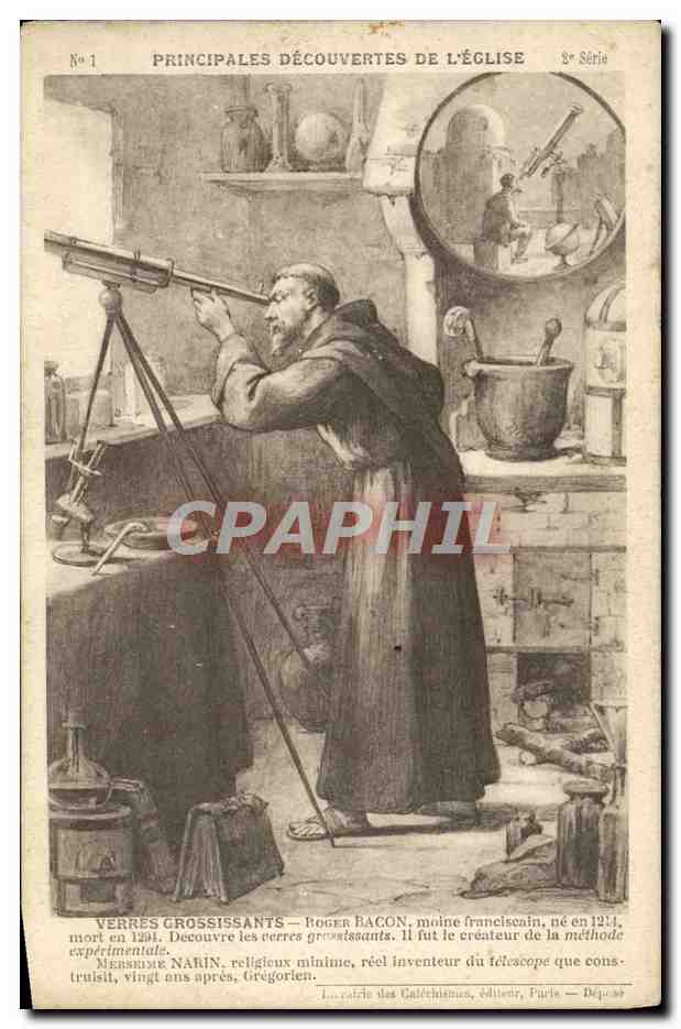 CPA Verres grossissants Roger Bacon Astronomie