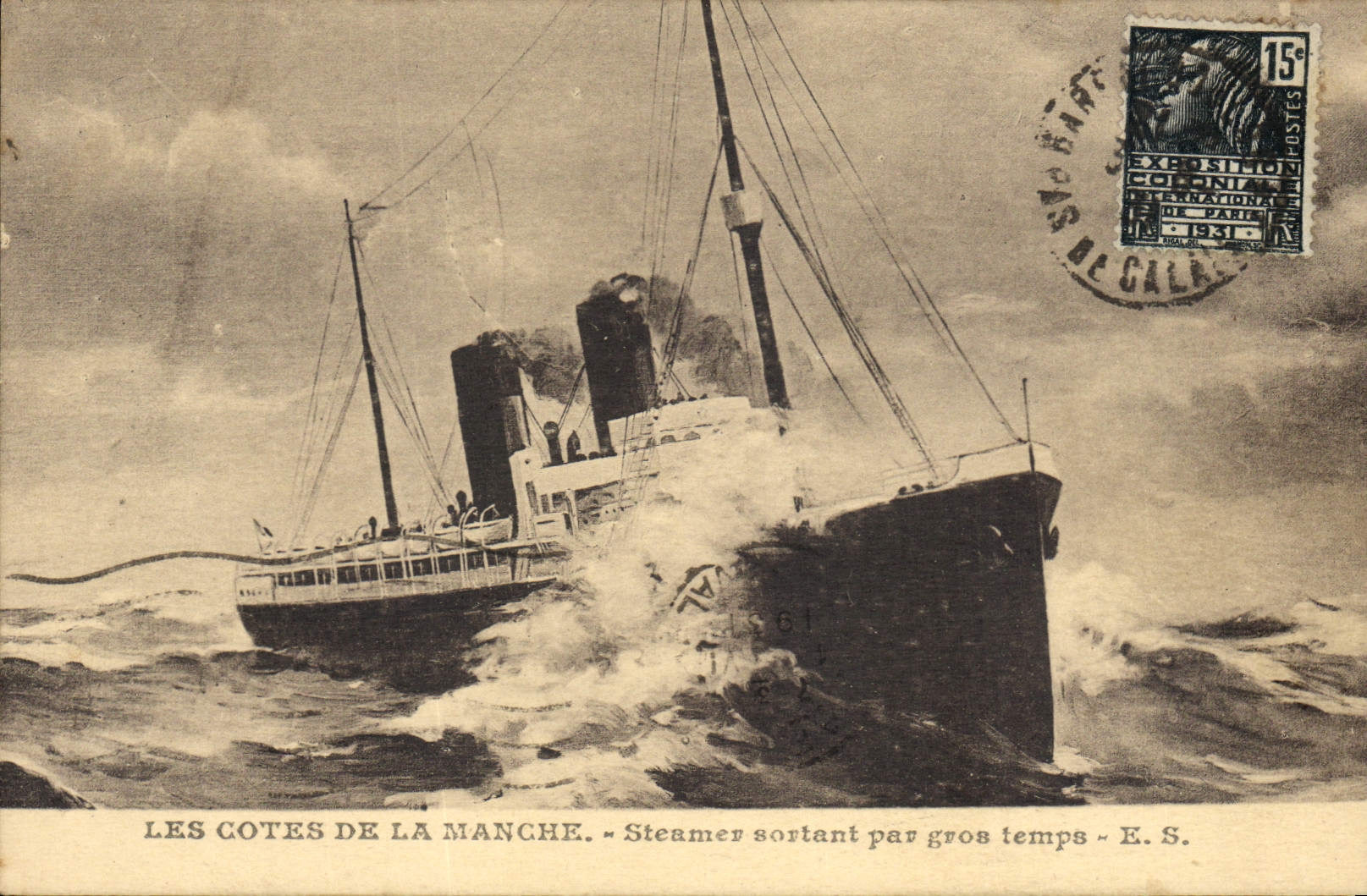 Las Costas de la Mancha — Barco de vapor saliendo en mar grueso — E.S.