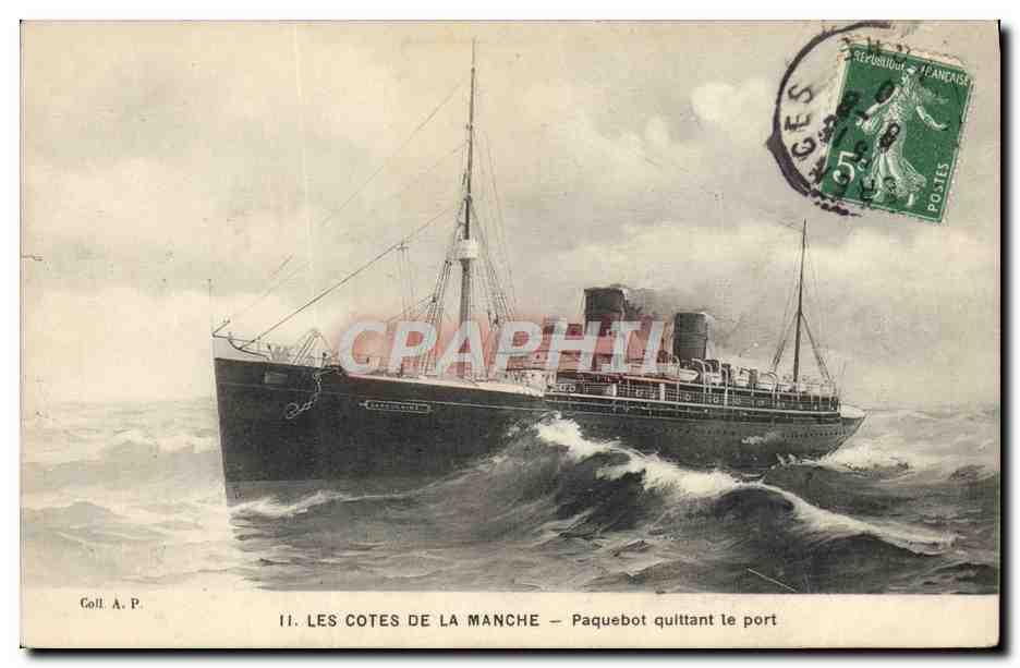 Les Côtes de la Manche — Paquebot quittant le port — Coll. A. P.