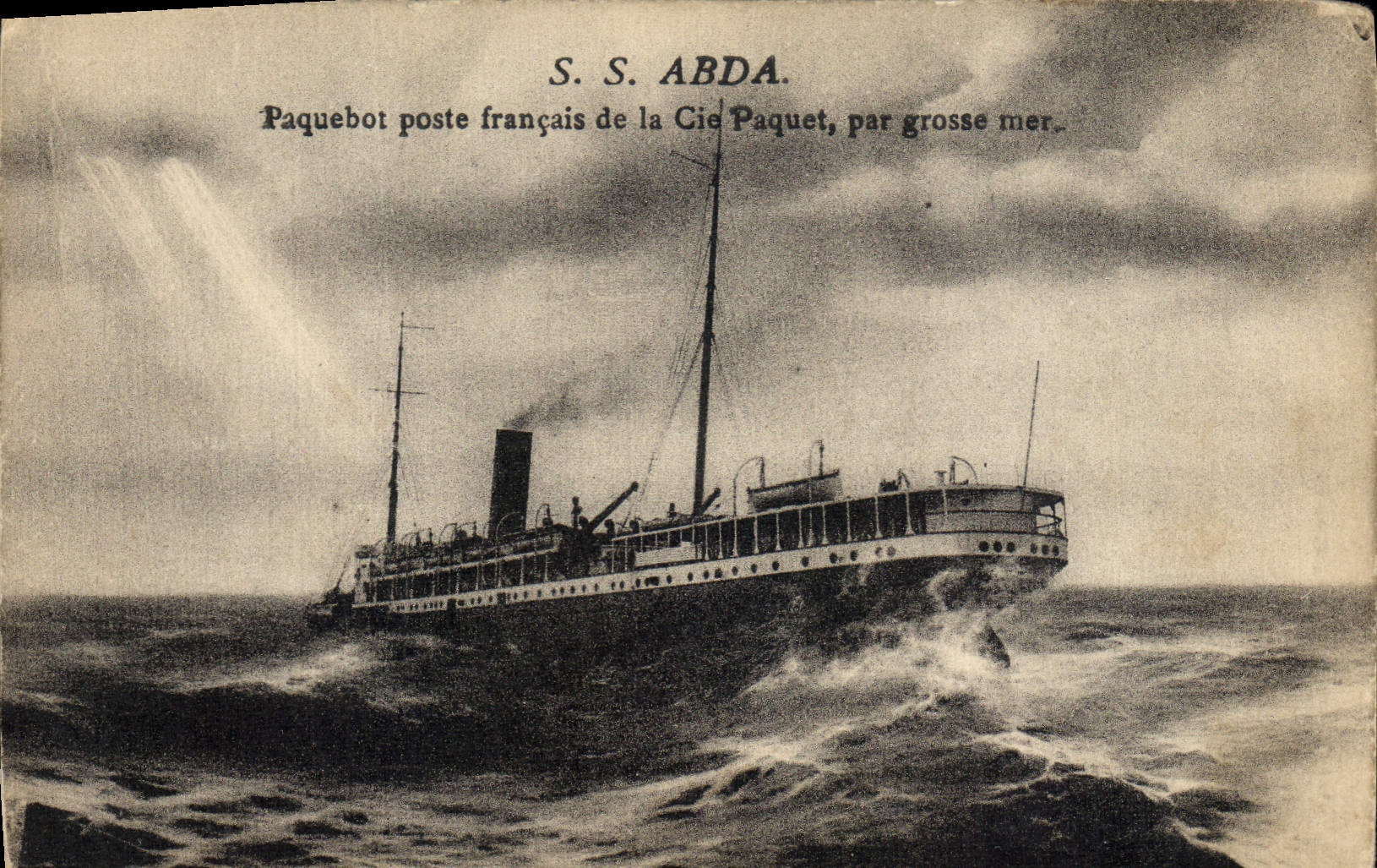 S.S. ABDA — Paquebot poste français de la Cie Paquet, par grosse mer — H. Gépraud, 95 rue de la République, Marseille