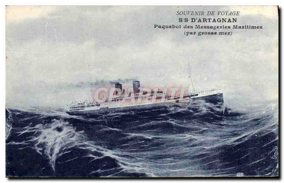 SS D'ARTAGNAN — Paquebot des Messageries Maritimes (par grosse mer) — H. Glimot, Marseille