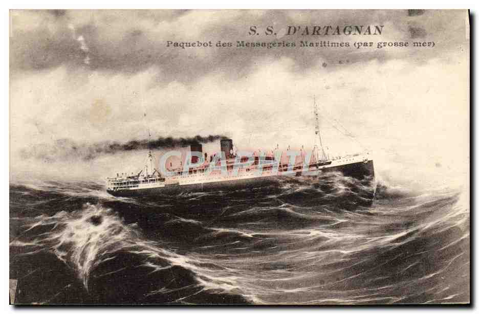S.S. D'ARTAGNAN — Buque de las Messageries Maritimes (en mar grueso) — editor no visible