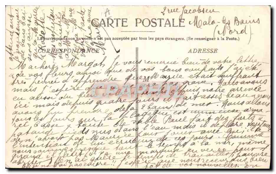 CPA Folklore Maillot de Bains Enfants Malo les Bains Enfants jouant dans l'eau — Verso