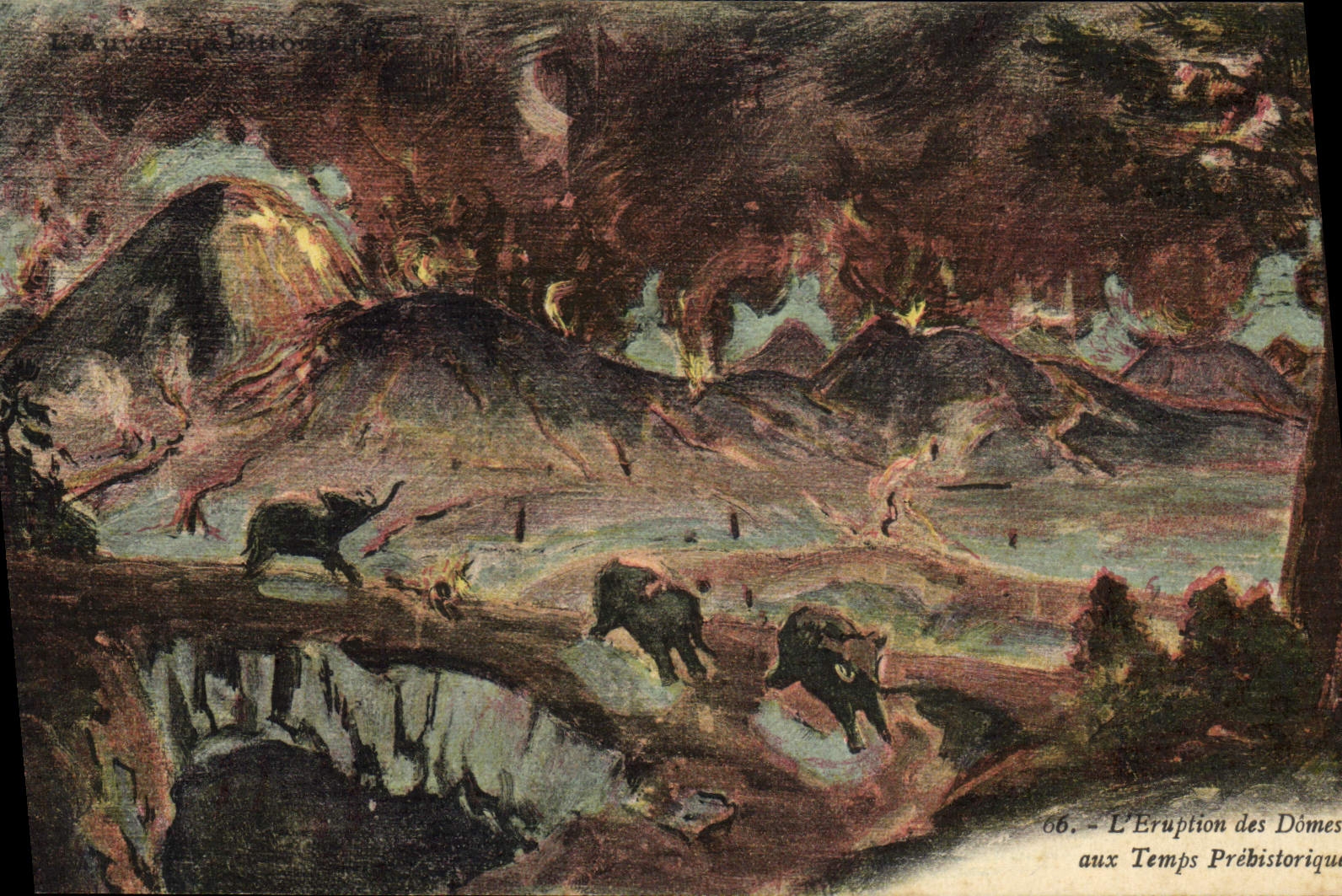CPA Elephant L'eruption des Domes aux Temps prehistoriques Volcan 