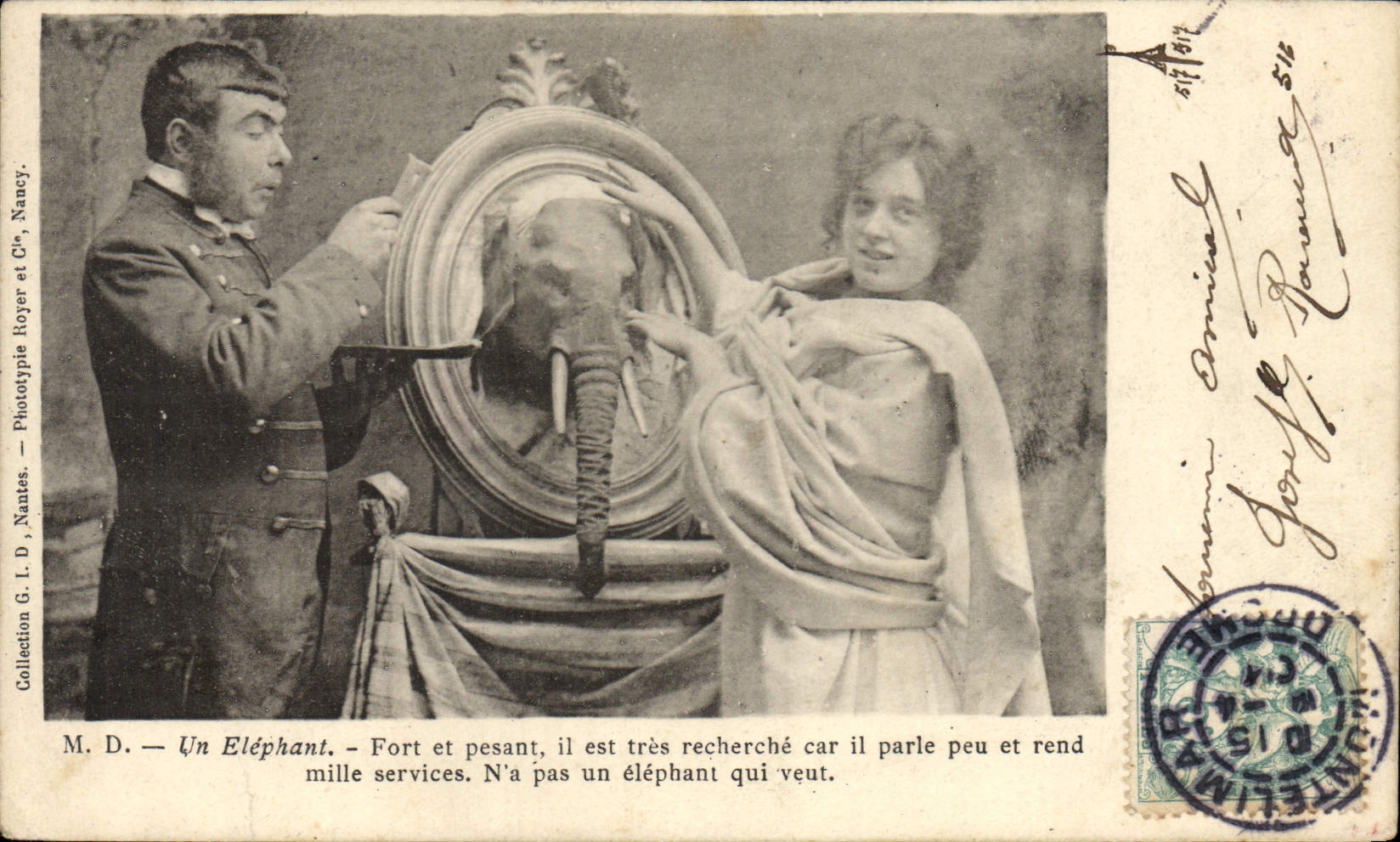 CPA Elephant Femme Fantaisie 
