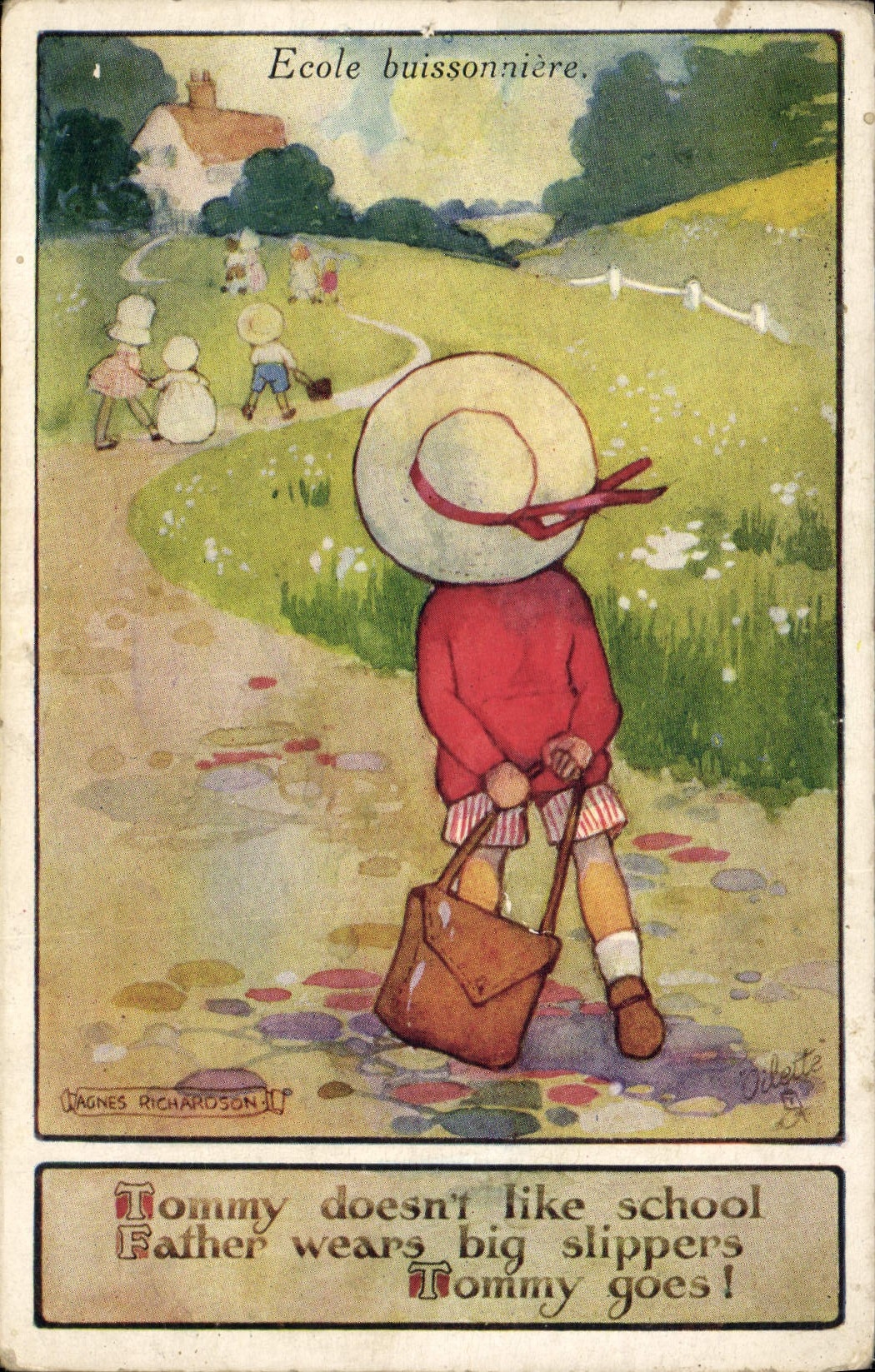 CPA Fantaisie Illustrateur Agnes Richardson Enfant Ecole buissonniere