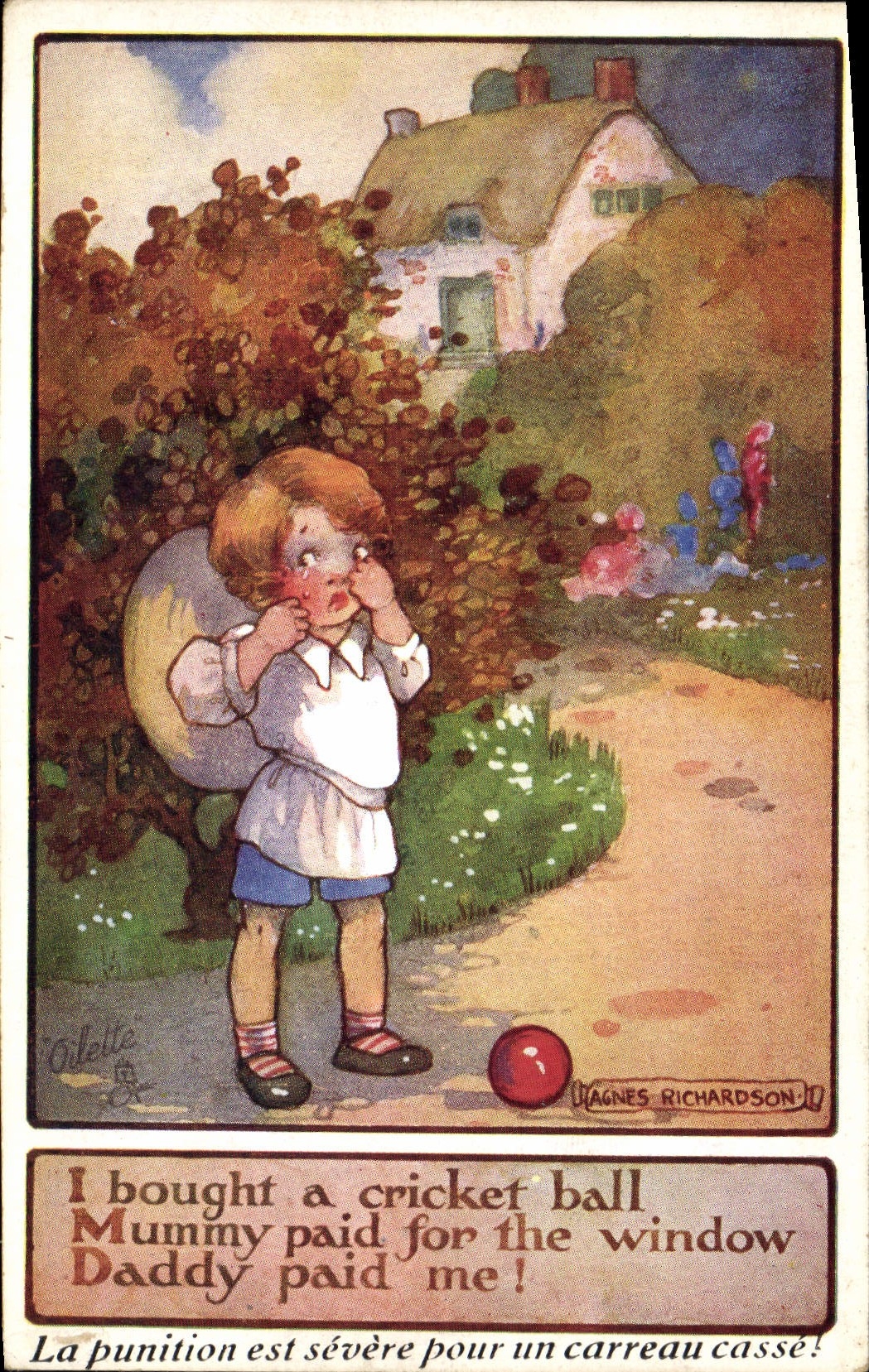 CPA Fantaisie Illustrateur Agnes Richardson Enfant I bought a cricket ball