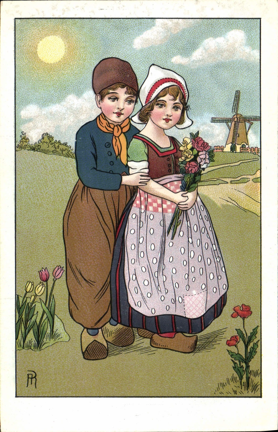 CPA Fantaisie Illustrateur Enfants Folklore Pays-Bas Moulin a vent