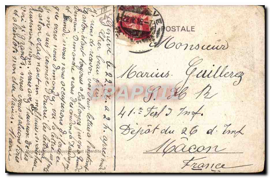 CPA Militaria Prisonniers sanitaires allemands remis aux autorites militaires suisses par des soldats francais — Verso