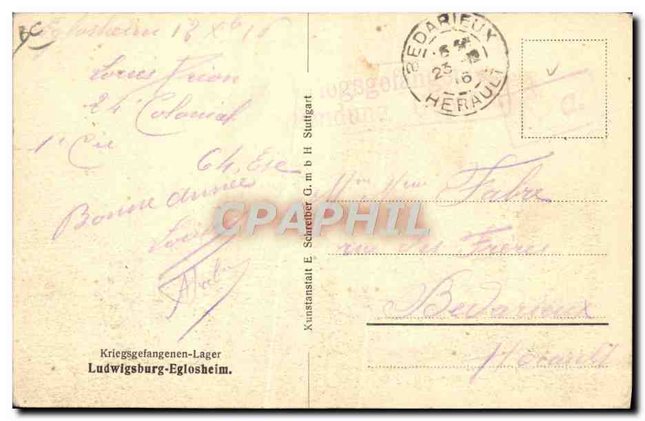 Gevangenen van oorlog — Kamp Ludwigsburg-Eglosheim — uitgever Kriegsgefangenen-Lager — Achterkant