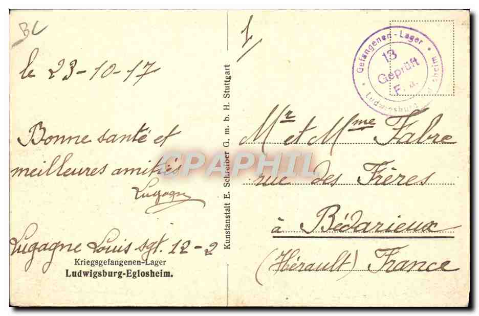 Soldados a caballo — campos de prisioneros — Kriegsgefangenen-Lager Ludwigsburg-Eglosheim — Reverso