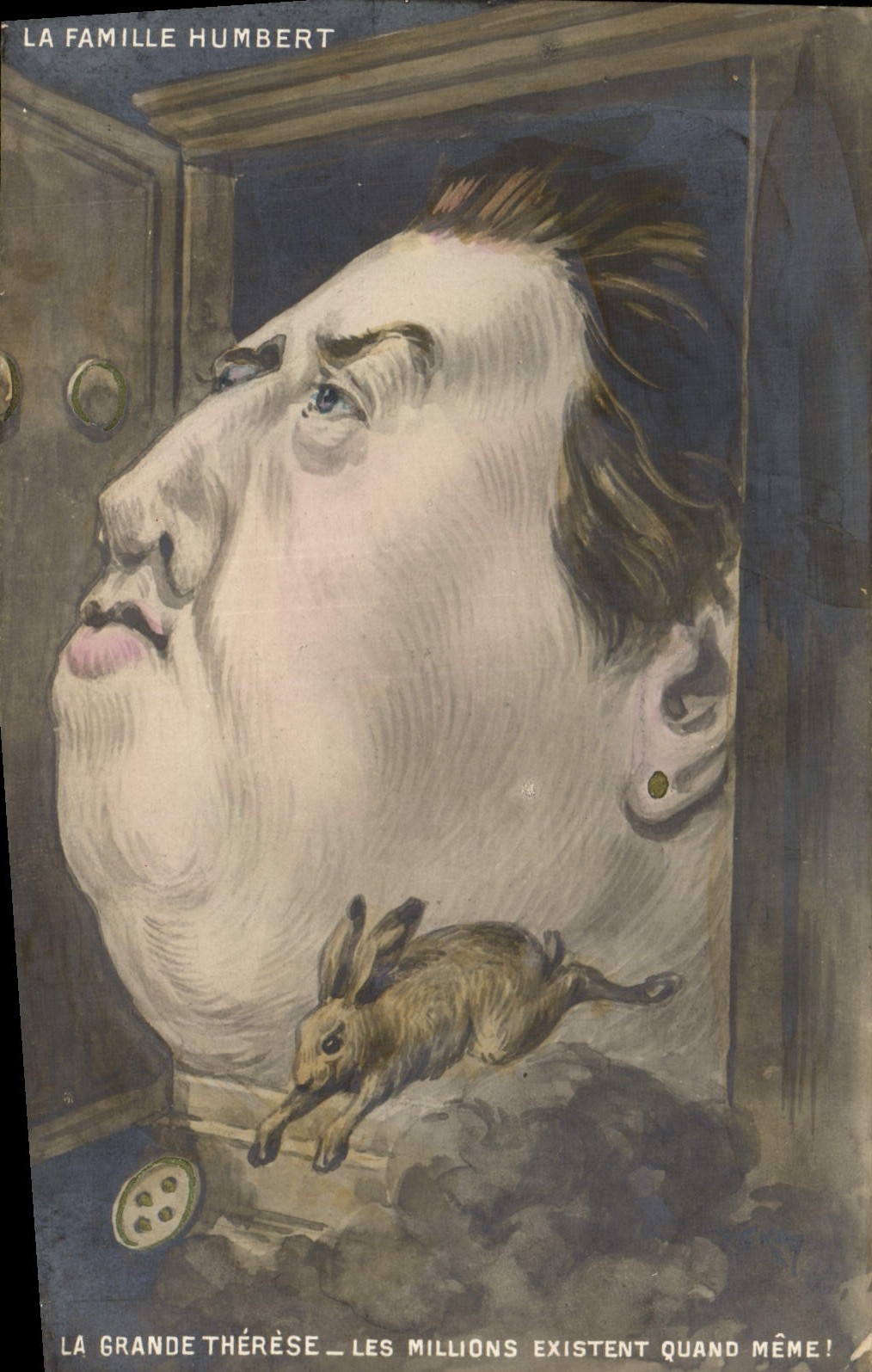 CPA Politique Satirique La famille Humbert La grande Therese Les millions existent quand meme Lapin Lievre 