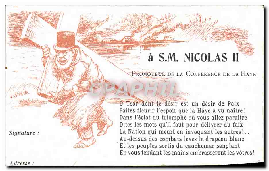CPA Politique Satirique SM Nicolas II Promoteur de la Conference de la Haye 
