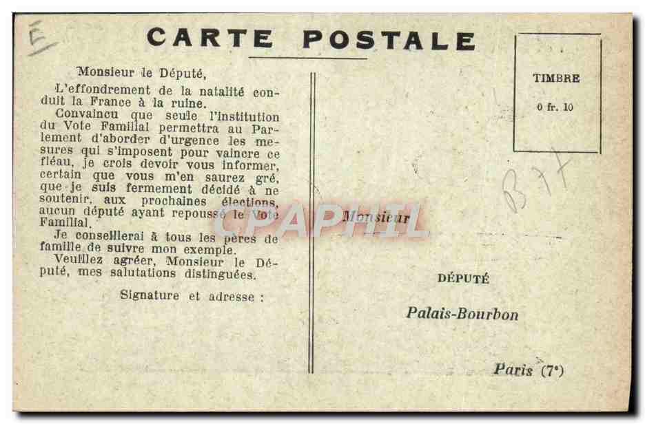 CPA Politique Satirique Inegalite Iniquite Sterilite Balance Electorale — Rückseite
