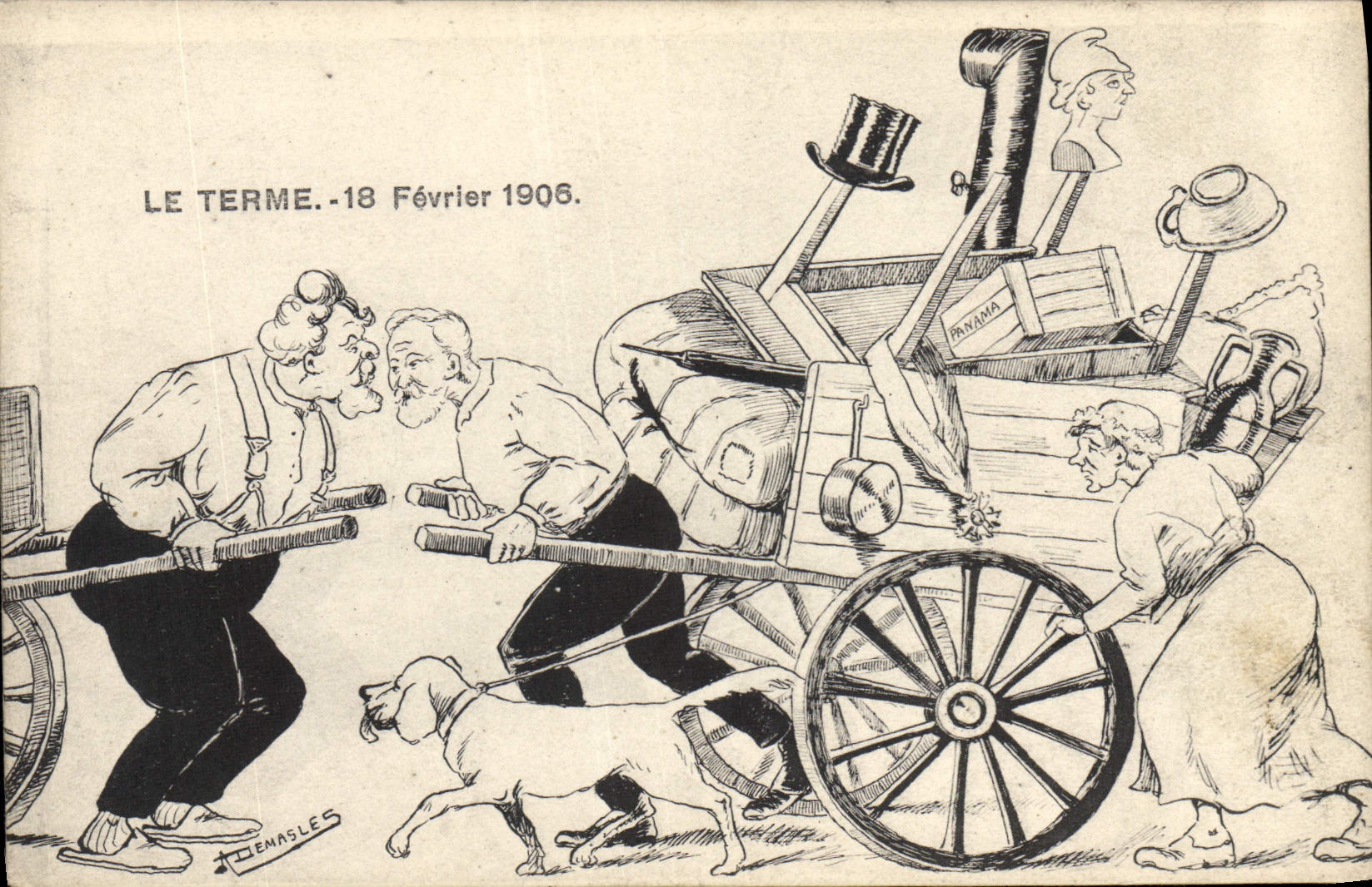 Le Terme — Caricature sur le scandale du Panama — dessin de J. Emasles, 18 février 1906