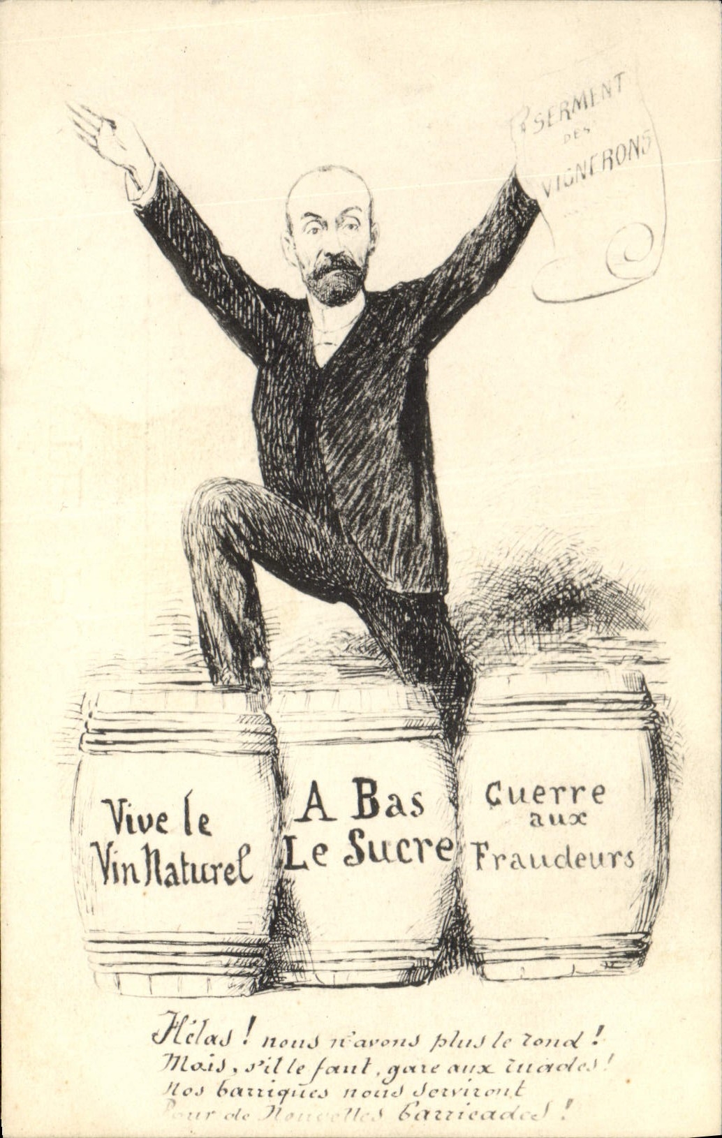 Caricature d'un vigneron — Sujet politique anti-sucre — éditeur CPAPHIL, n°9