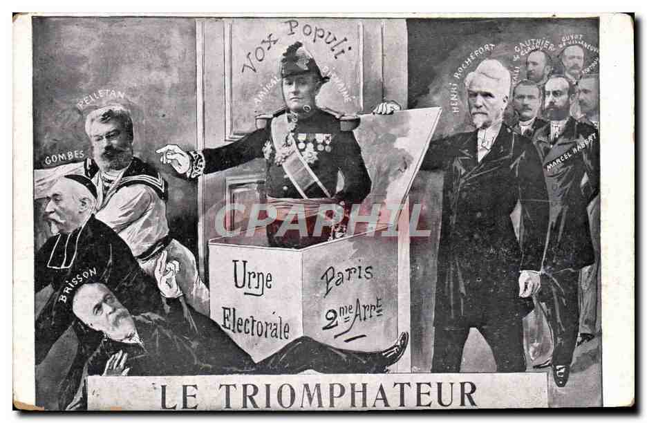 CPA Politique Satirique Le triomphateur Gombes Pelletan Brisson Rochefort 
