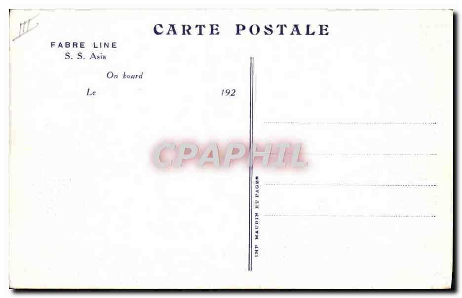 CPA Bateau Paquebot Fabre Line SS Asia — Verso