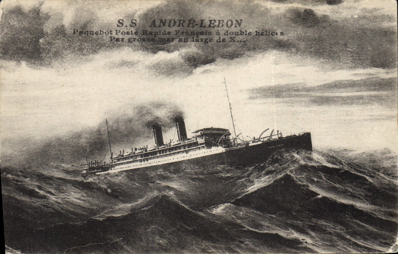 S.S. ANDRÉ-LEBON — Paquebot Poste Rapide Français à double hélice — au large de X...