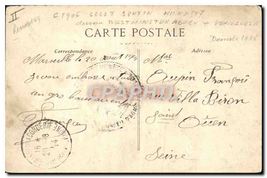 Navire de la Compagnie Adolph Woermann — traversant des vagues agitées — éditeur Adolph Woermann — Verso