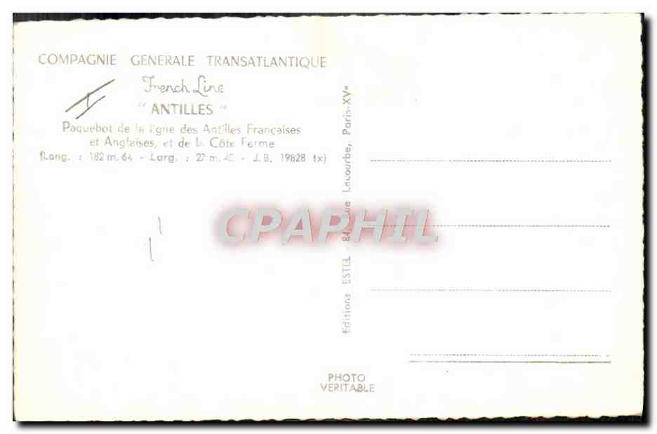 CPM Bateau Paquebot French Line Antilles  — Verso