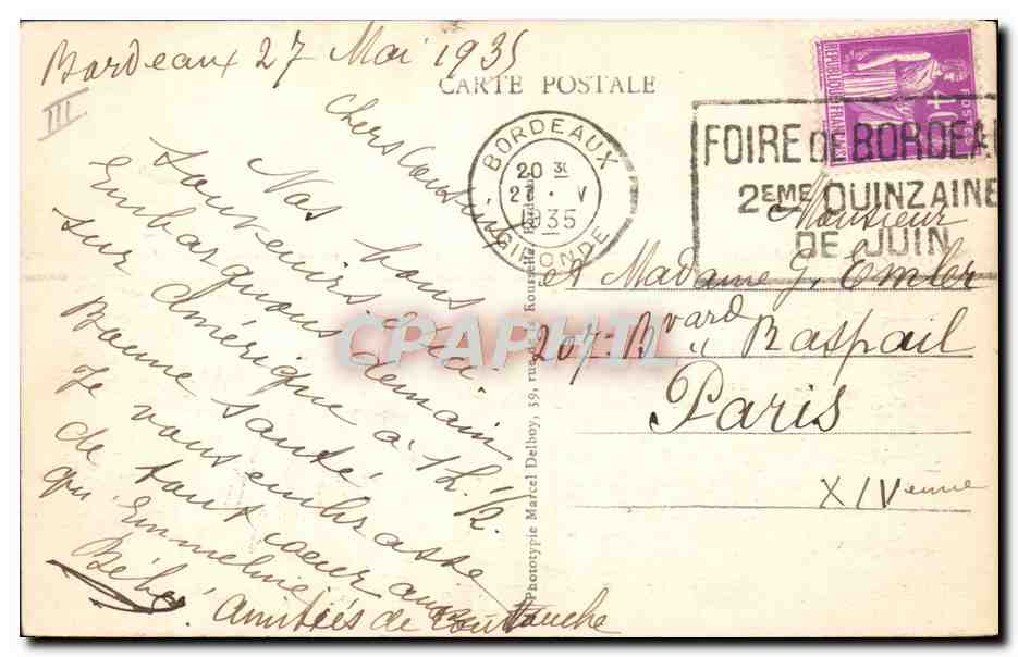 Paquebot "Amérique" de la C° des Chargeurs Réunis — M. D. n°23 — Achterkant