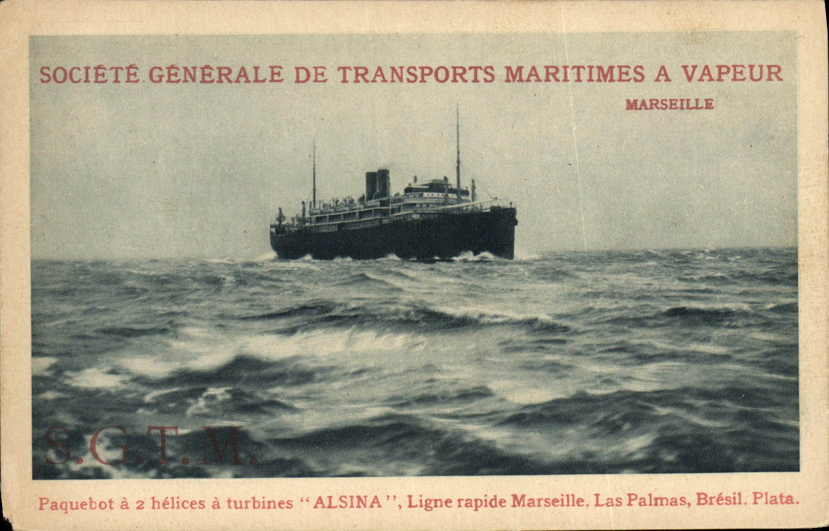 Schip "ALSINA" — Algemene Maatschappij voor Stoomvaart — S.G.T.M.