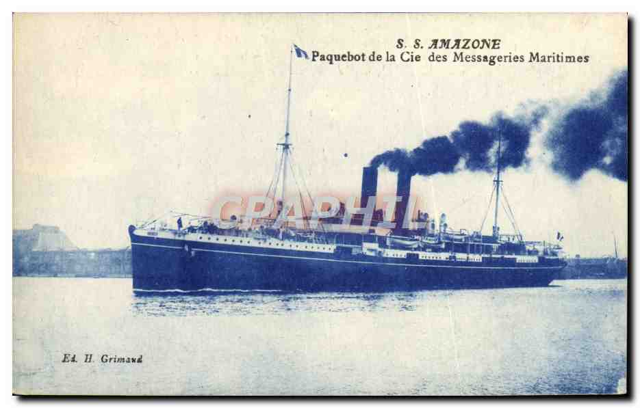 S.S. AMAZONE — Paquebot de la Cie des Messageries Maritimes — E4. H. Grimaud
