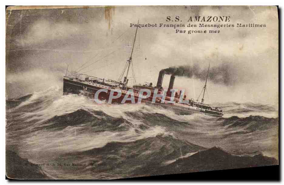 S.S. AMAZONE — Paquebot Français des Messageries Maritimes — Par grosse mer