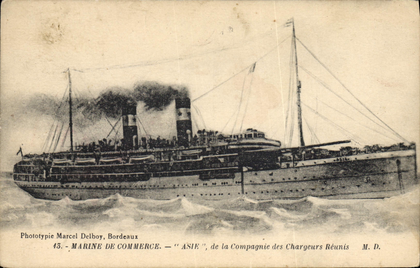CPA Bateau Paquebot Marine de Commerce Asie des la Compagnie des Chargeurs Reunis