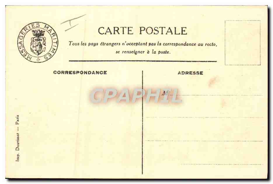 Le Pont-Promenade — 1re classe — sur le paquebot 'ARAMIS' — Messageries Maritimes — Verso