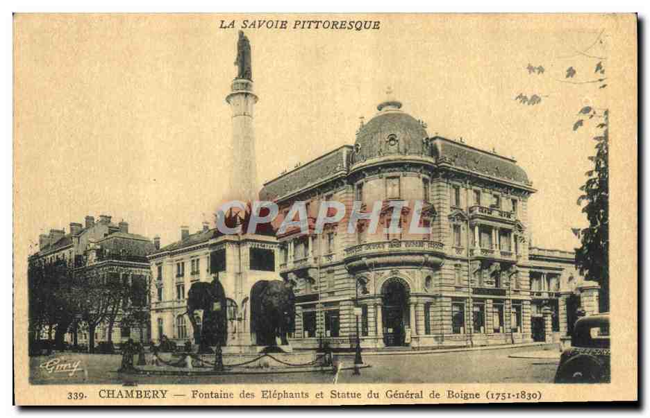 CPA Elephant Savoie Fontaine des elephants et statue du general de Boigne 