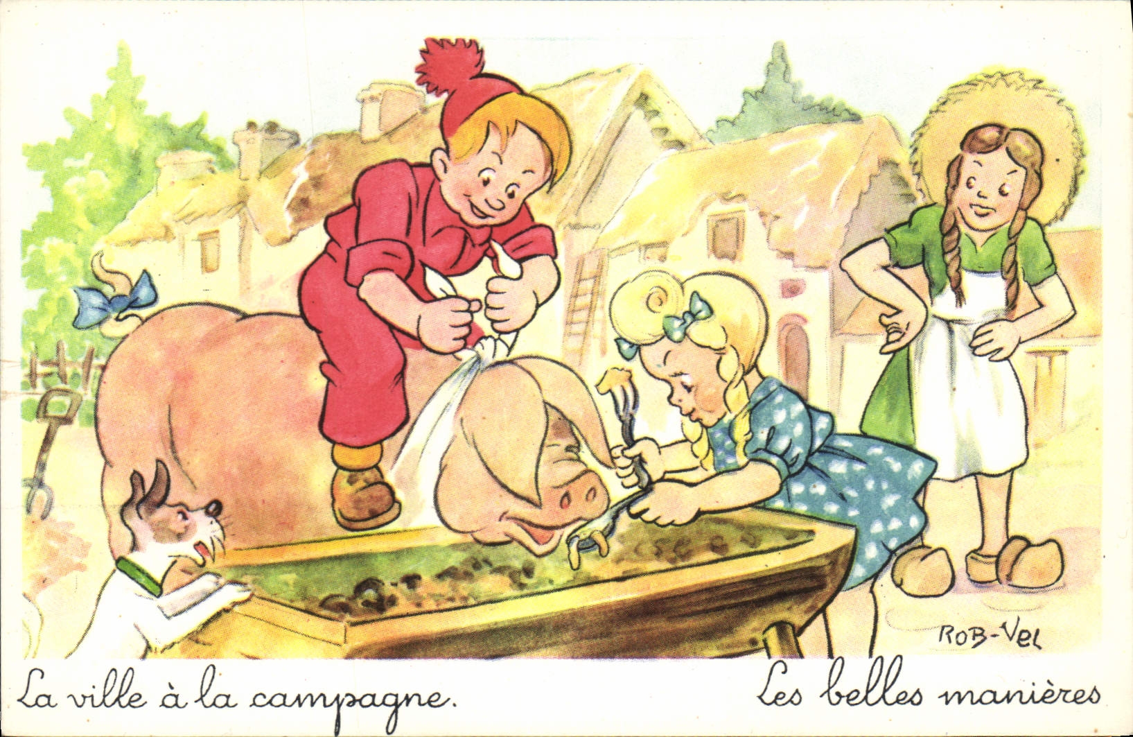 CPA Fantaisie Illustrateur Rob Vel Enfants Cochon Porc