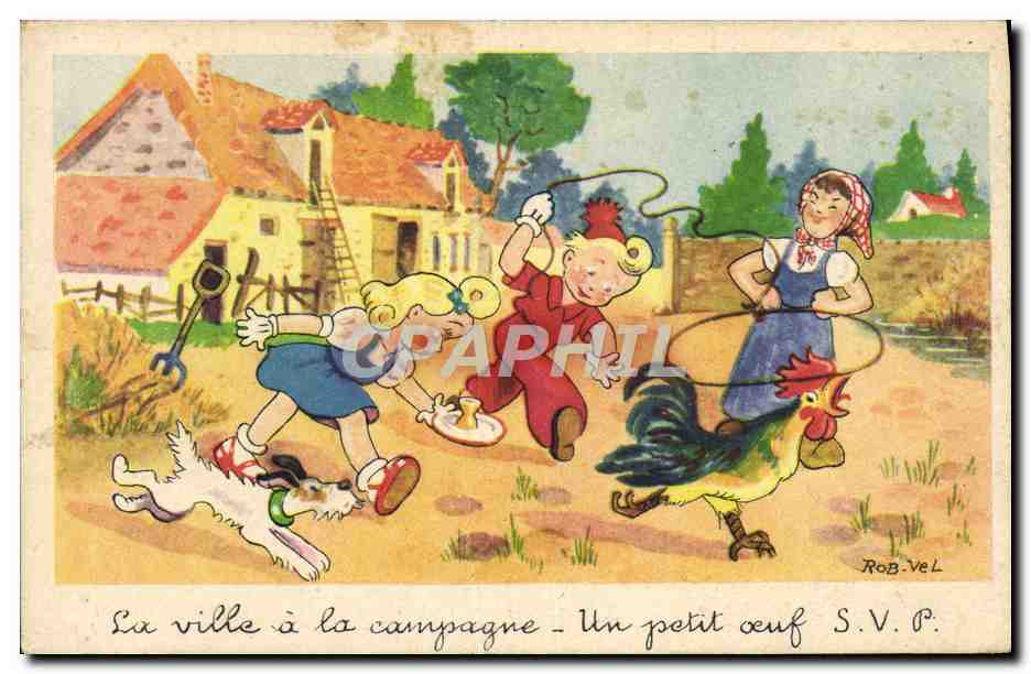 CPA Fantaisie Illustrateur Rob Vel Enfants Coq Poule Chien 