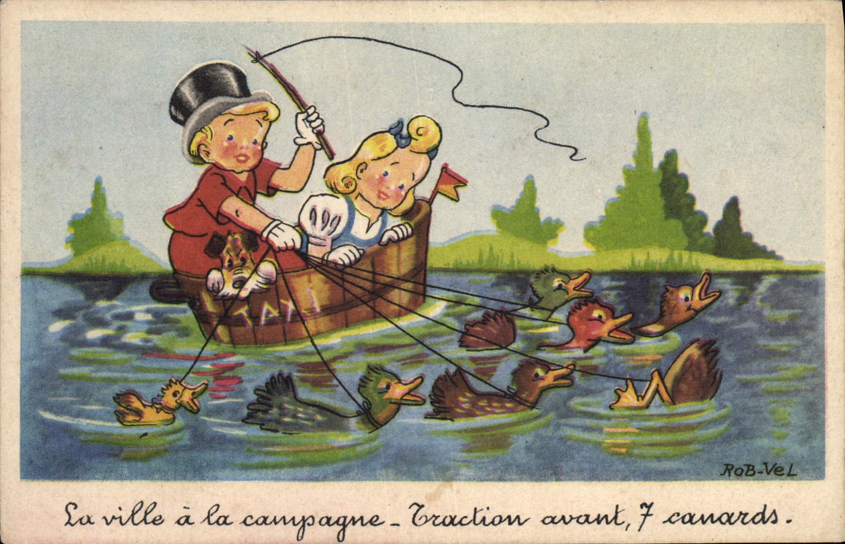 CPA Fantaisie Illustrateur Rob Vel Enfants 7 Canards Canard