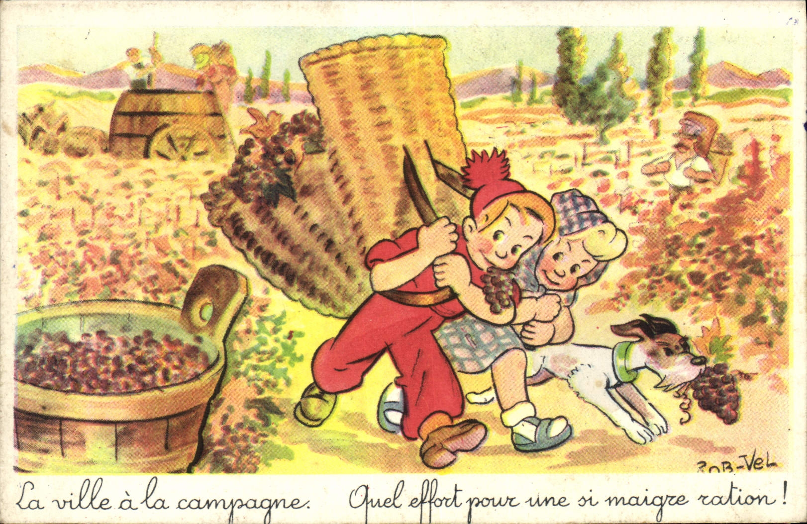 CPA Fantaisie Illustrateur Rob Vel Enfants Chien Vigne 