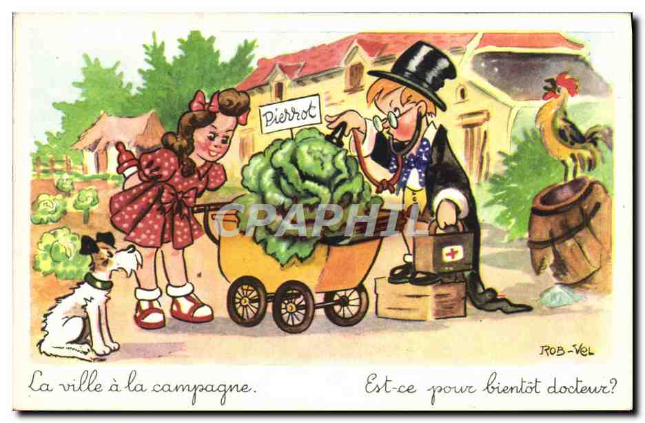 CPA Fantaisie Illustrateur Rob Vel Enfant Chien Coq