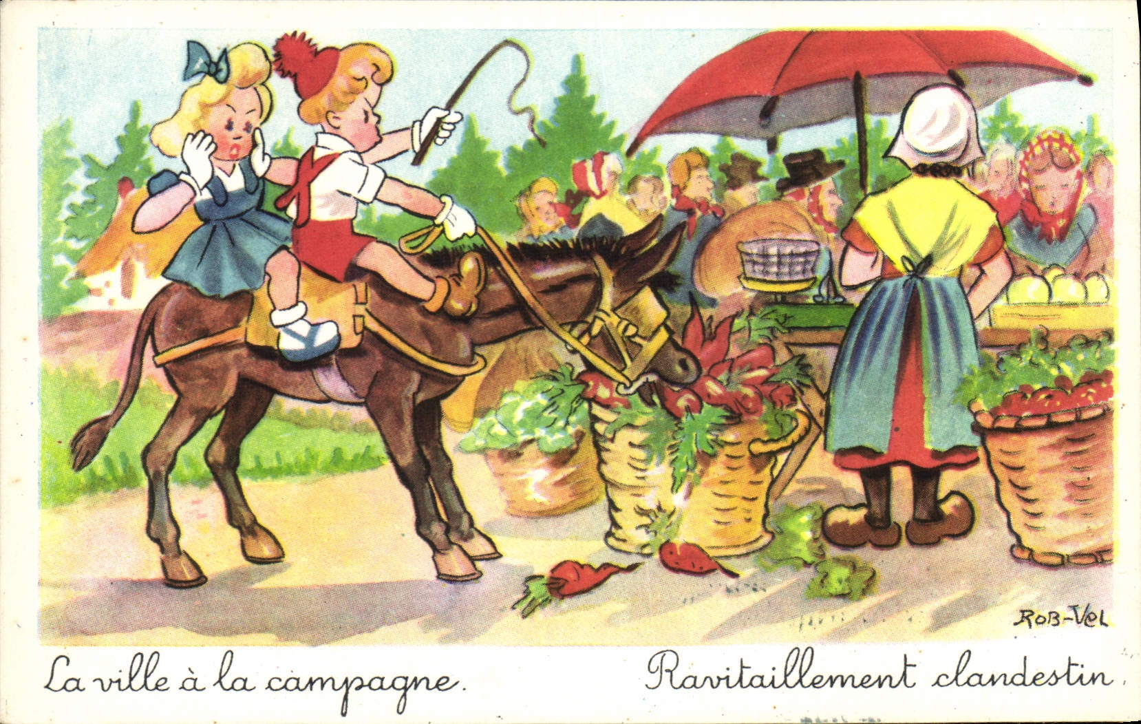 CPA Fantaisie Illustrateur Rob Vel Enfants Ane Mule 