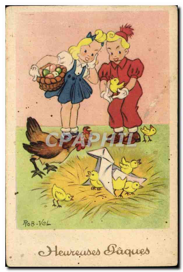 CPA Fantaisie Illustrateur Rob Vel Enfants Poule Poussins