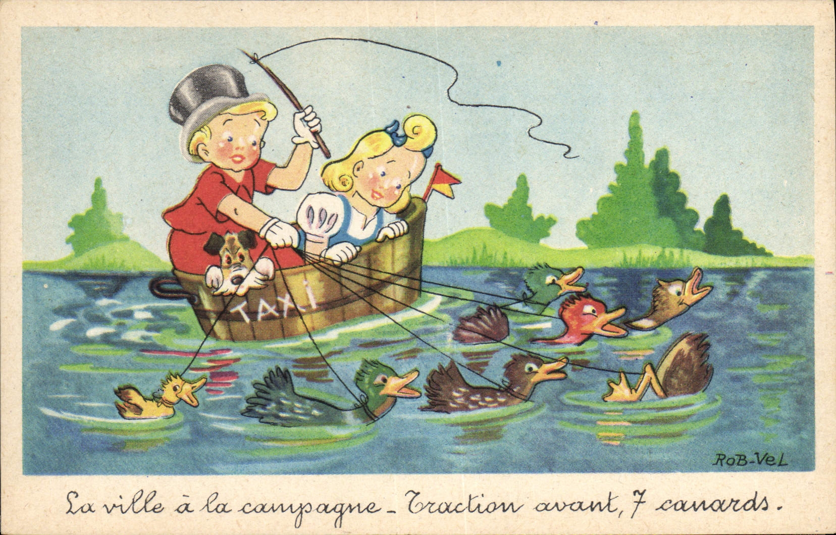 CPA Fantaisie Illustrateur Rob Vel Enfants 7 Canards Canard