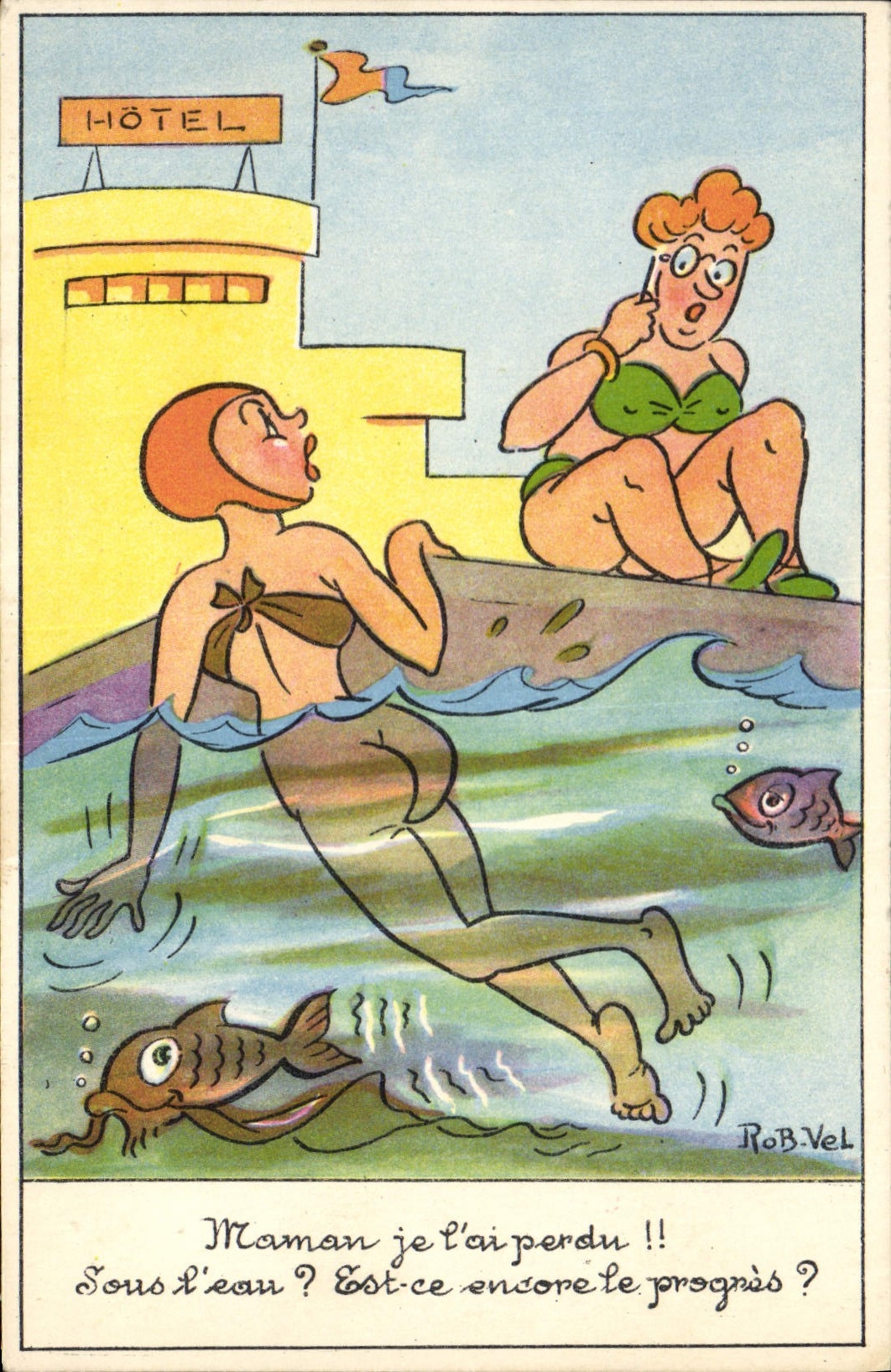 CPA Fantaisie Illustrateur Rob Vel Nage Poissons Hotel