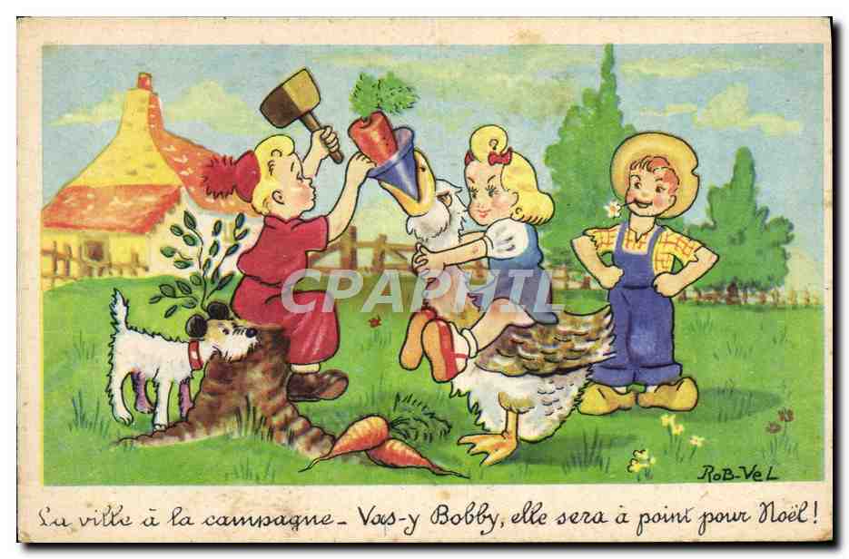 CPA Fantaisie Illustrateur Rob Vel Enfants Oie Chien