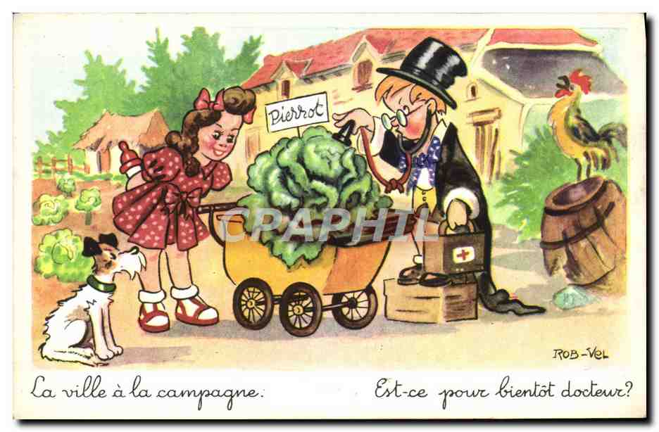 CPA Fantaisie Illustrateur Rob Vel Enfants Chien Coq Chou