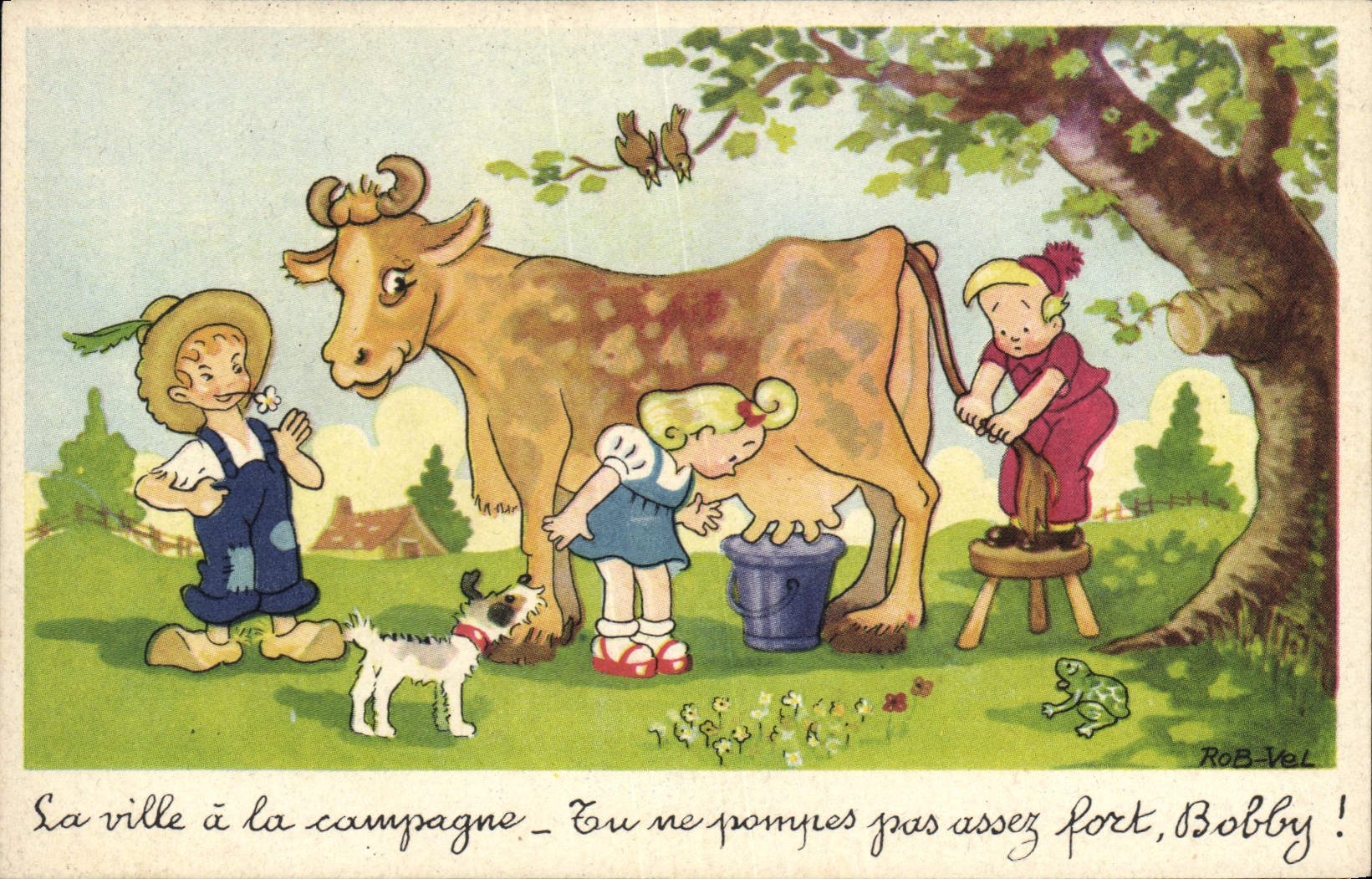 CPA Fantaisie Illustrateur Rob Vel Enfants Vache 
