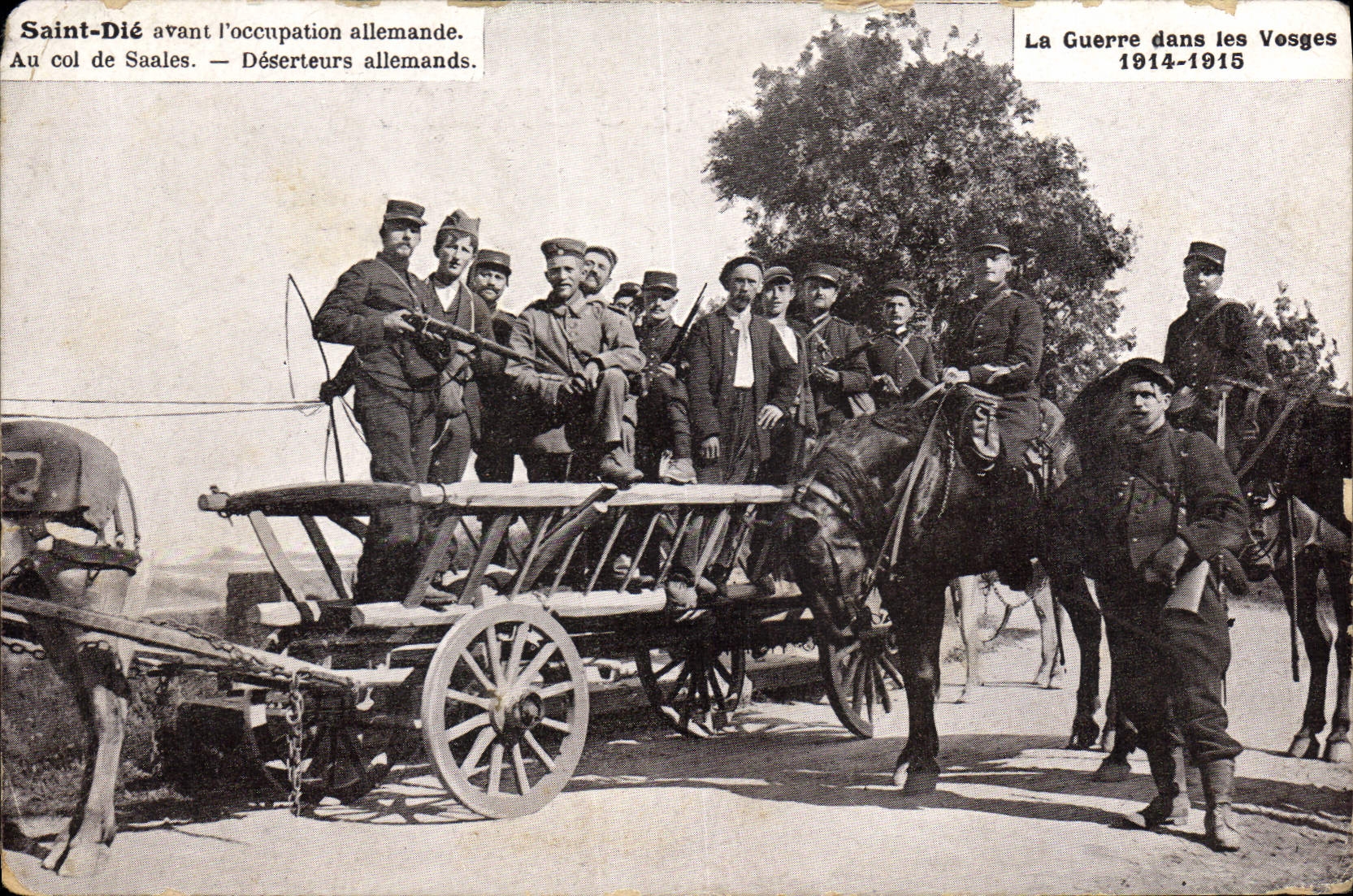 Tarjeta postal antigua Militaria Saint-Die antes de la ocupación alemana En el paso de Saales Desertores alemanes